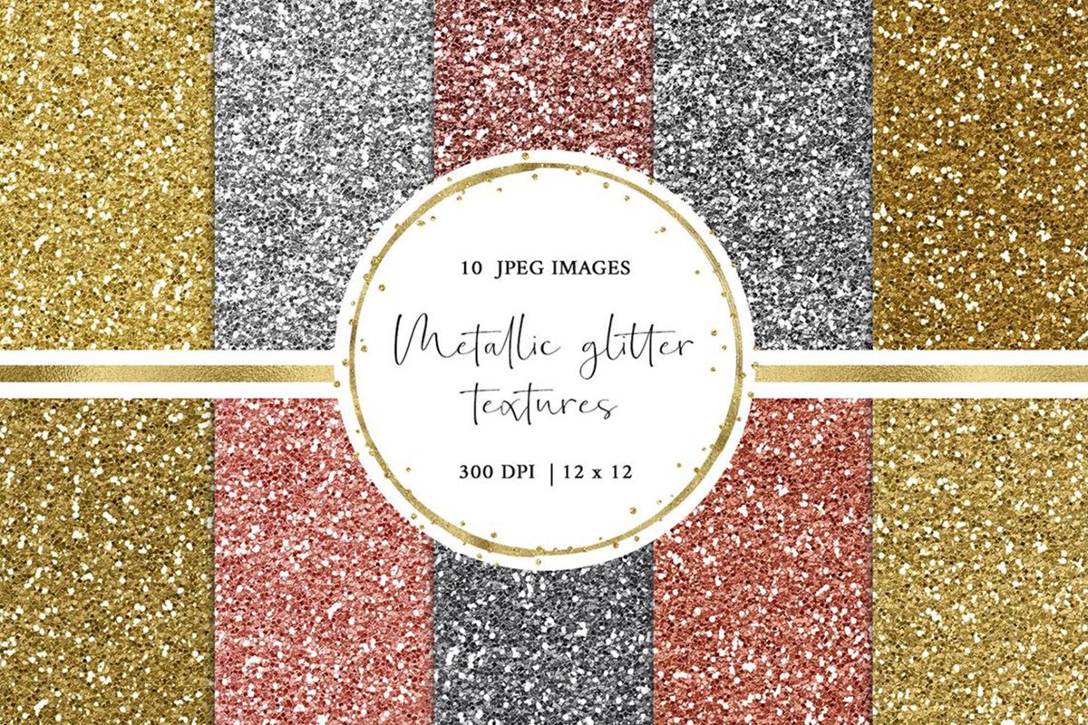 Metallic Glitter Digital Paper in Gold, Silver and Rose Gold example image 1