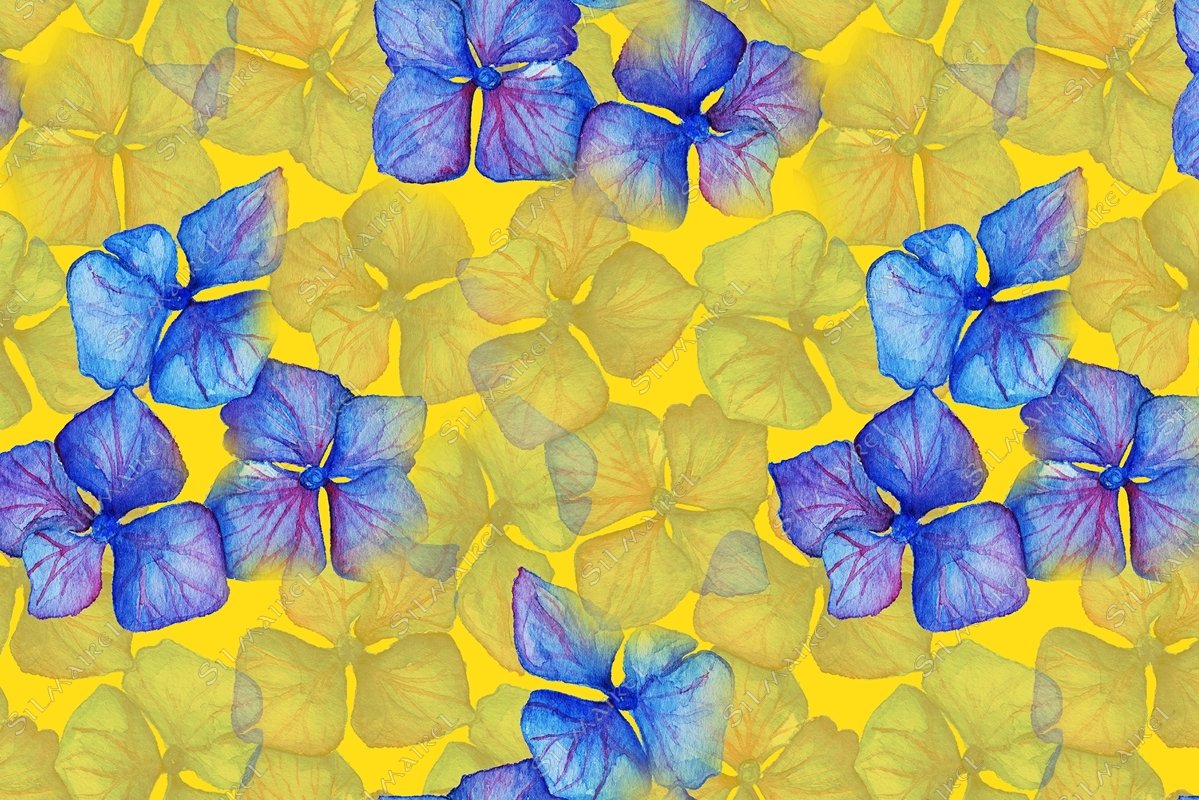 Blue violet hydrangea flowers composition seamless pattern example image 1