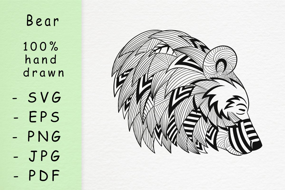 Hand drawn Bear head with patterns example image 1