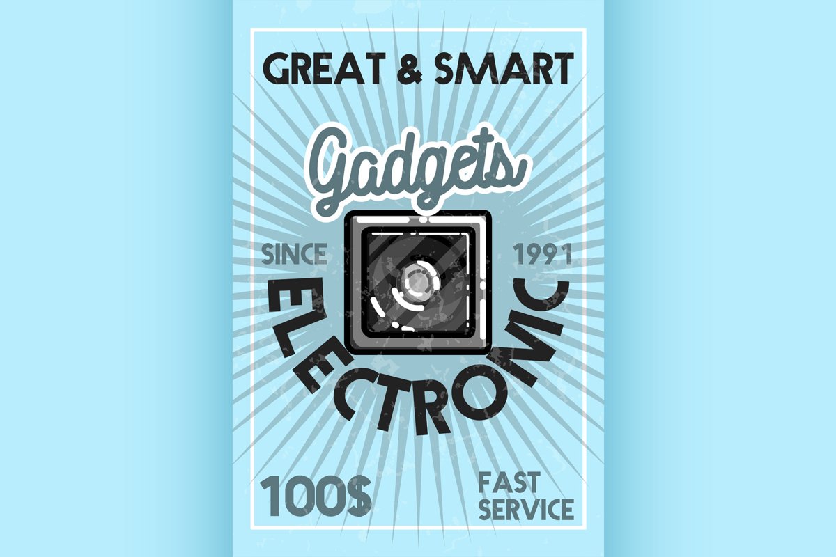 Color vintage electronic gadgets banner example image 1