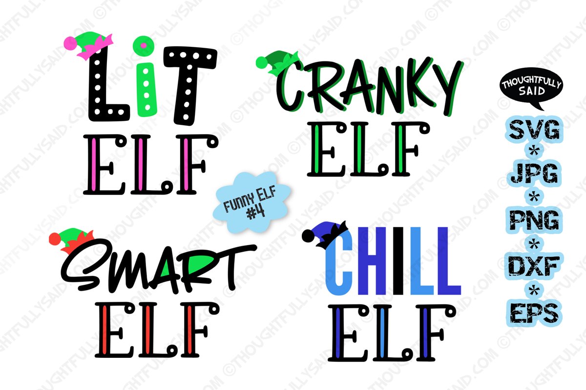 Funny Elf #4, 4 designs, SVG JPG PNG EPS DXF, Christmas example image 1