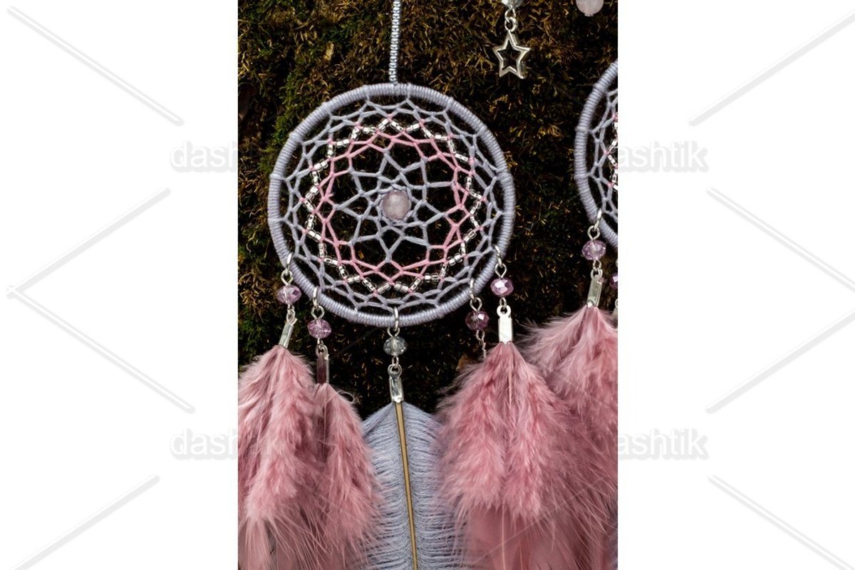 Dream catcher with feathers threads and beads rope hanging example image 1