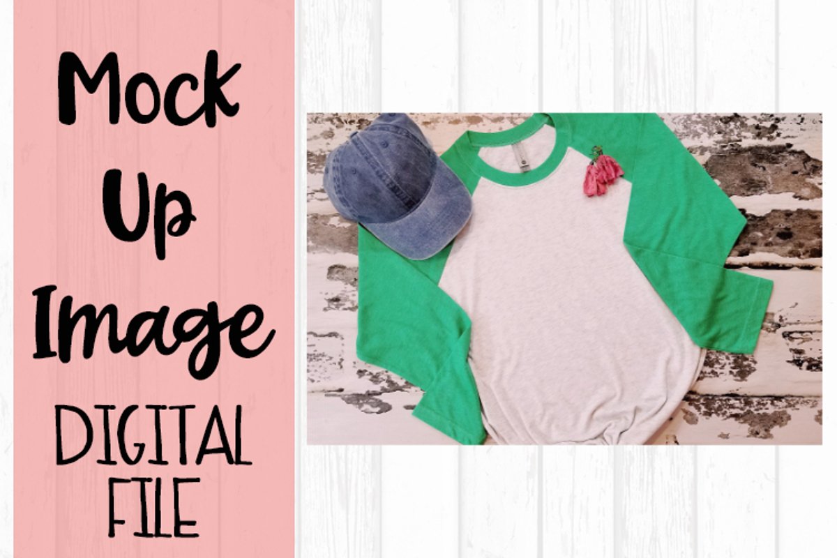 Green Raglan on White Wood Mock Up example image 1