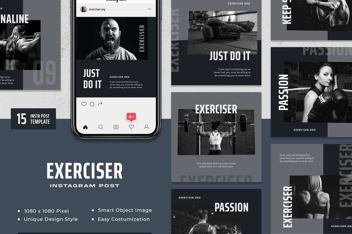 Exerciser - Gym & Fitness Instagram Post Template example image 1