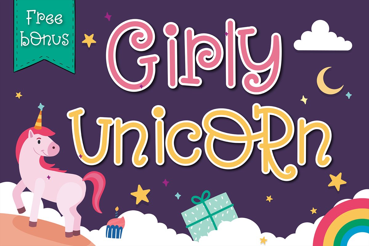 Girly Unicorn font Handwritten- cute kid font Kawaii style example image 1