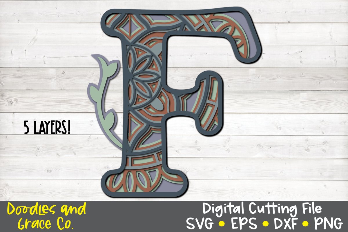 Letter F 3D Layered Alphabet Mandala SVG - EPS - PNG - DXF example image 1