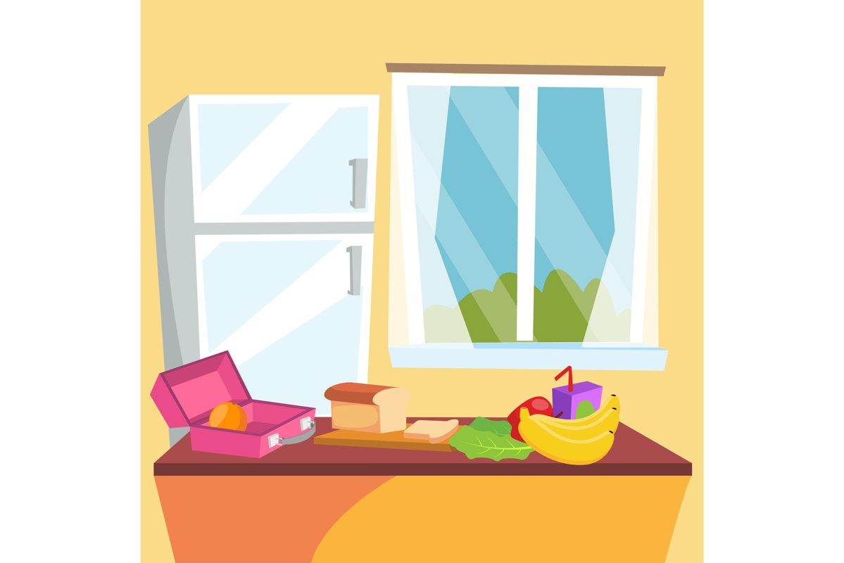 Kitchen Cartoon Vector. Classic Home Dining Room. Kitchen example image 1