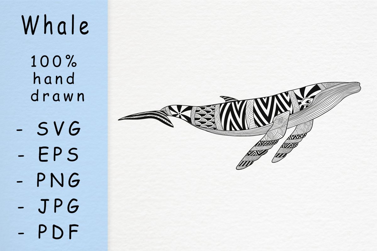 Hand drawn whale with patterns example image 1