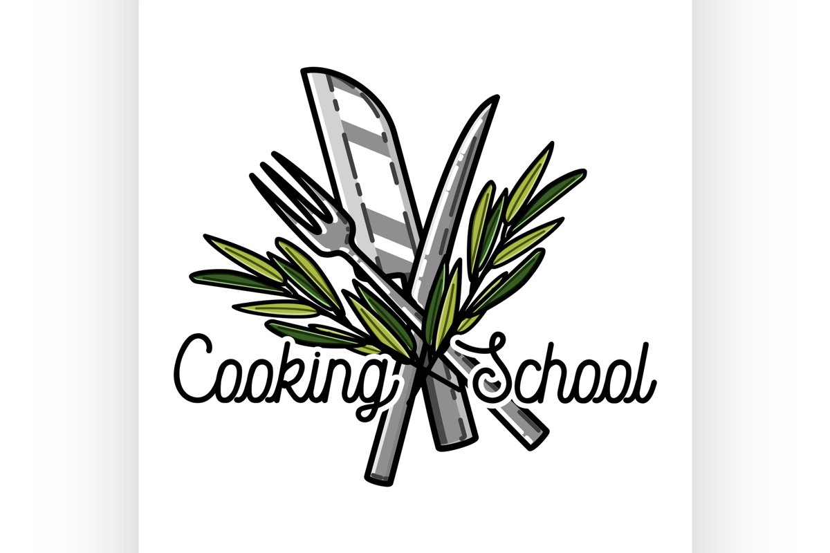 Color vintage cooking school emblem example image 1