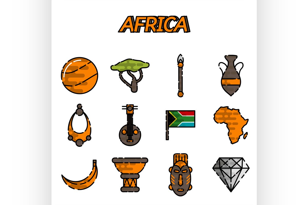 Africa flat icons set example image 1