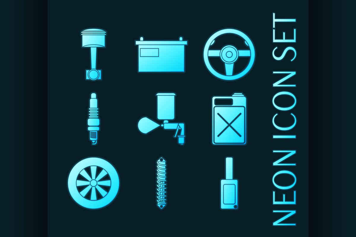 Set of car service glowing neon icons example image 1