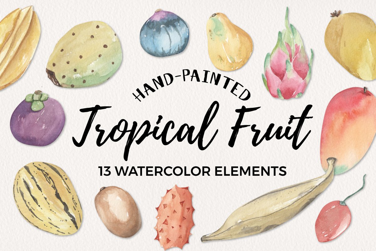 Tropical Exotic Fruit Watercolor 13 Elements Food example image 1