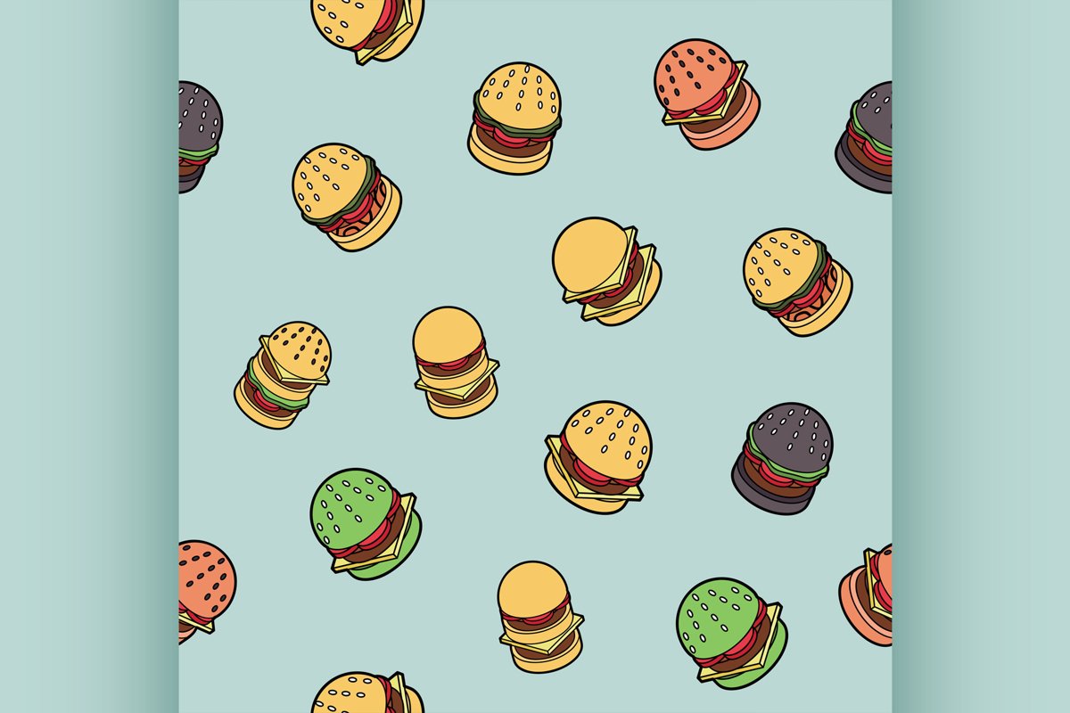 Burgers color outline isometric pattern example image 1