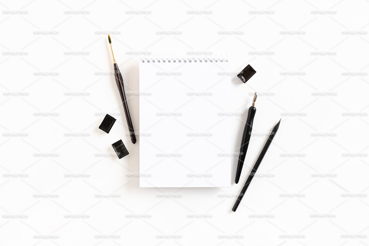 Open notepad mock up with stationery example image 1