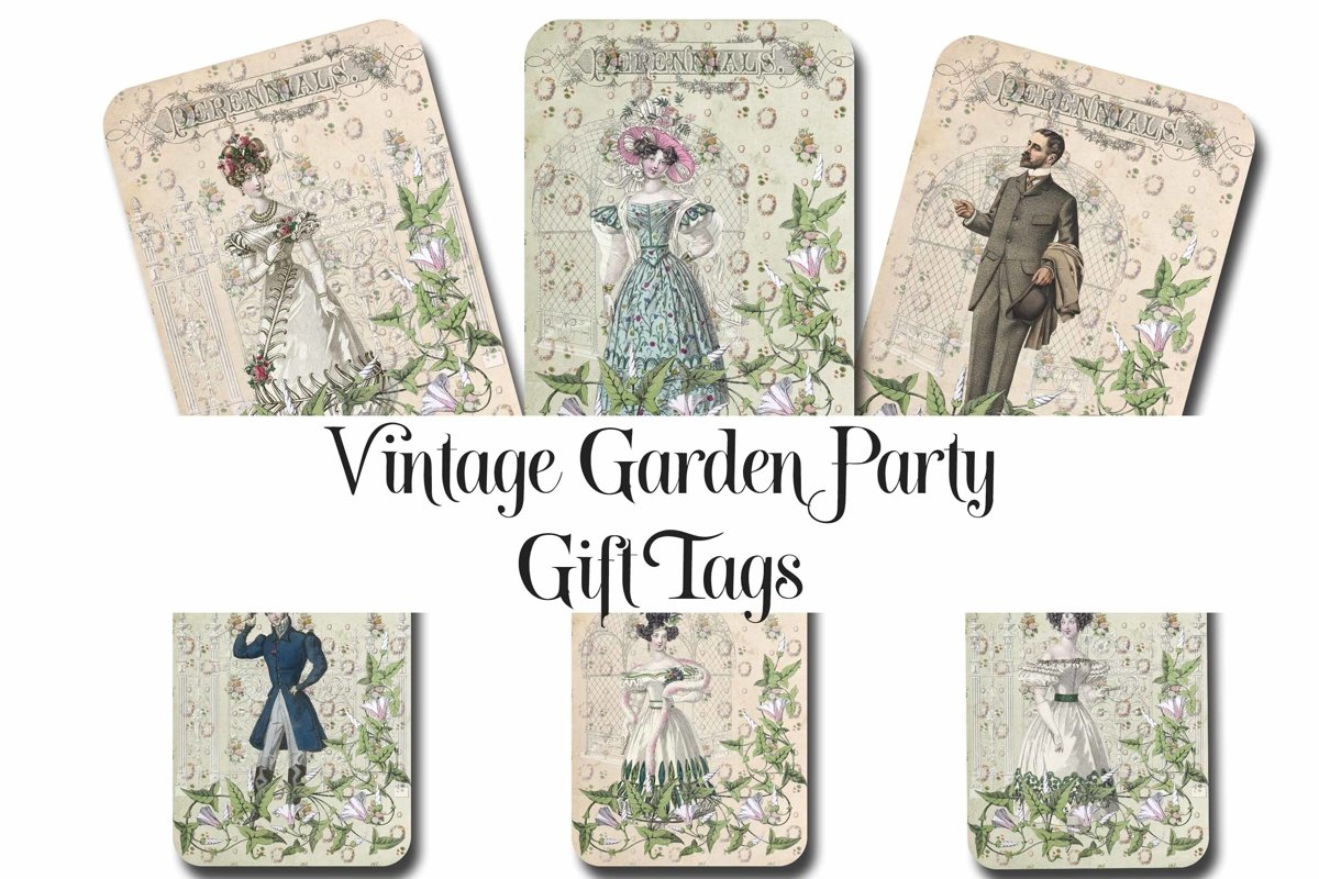 Vintage Garden Party Printable Tags - ATC cards example image 1