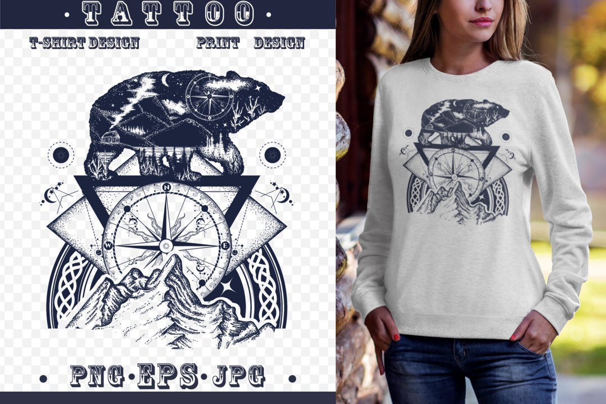 Bear and mountains tattoo example image 1