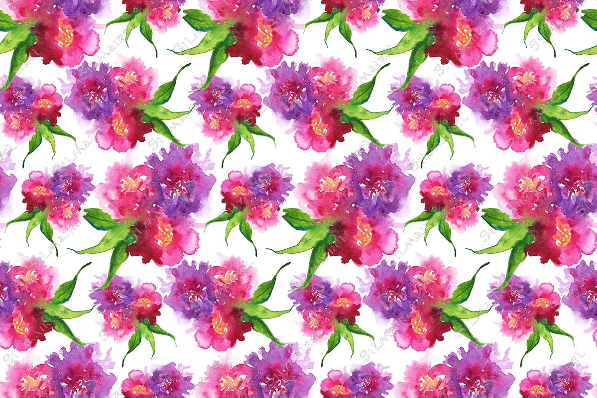 Watercolor flower floral peony rose seamless pattern texture example image 1