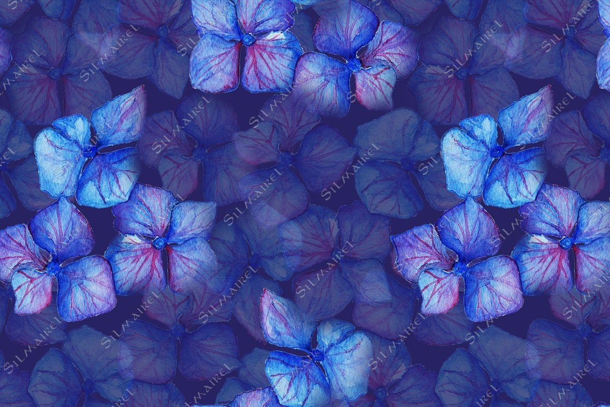 Blue violet hydrangea flowers composition seamless pattern example image 1