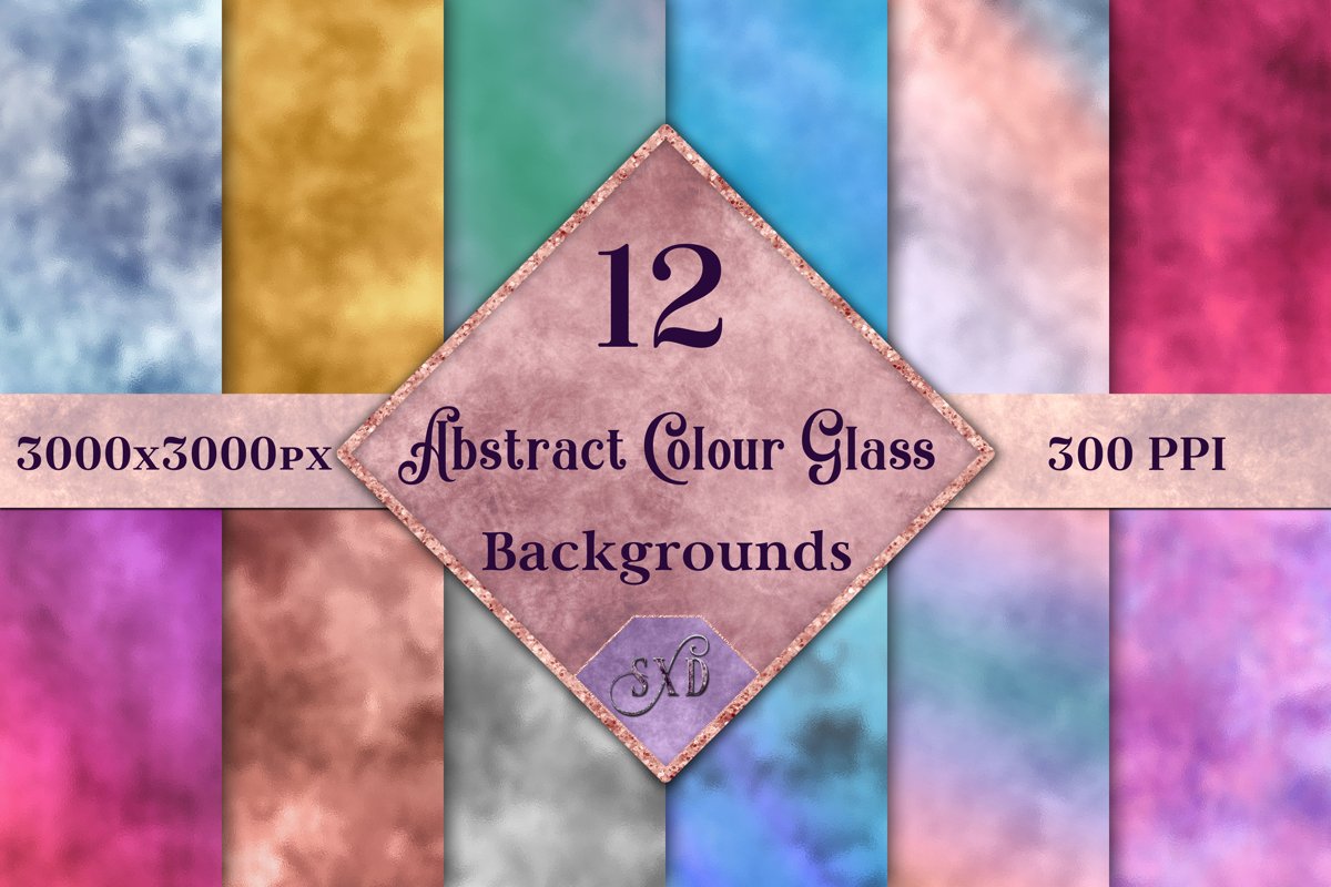 Abstract Colour Glass Backgrounds - 12 Image Textures Set example image 1