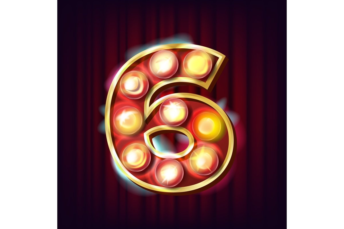 6 Number Vector. Six Font Marquee Light Sign. Realistic example image 1