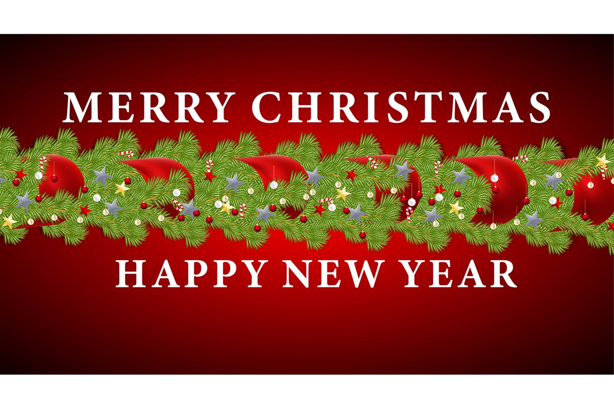 Merry Christmas and Happy New Year. Vector ornament with red example image 1