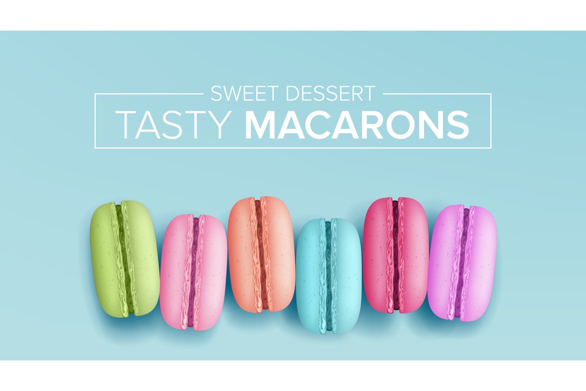 Colourful Macarons Vector. Top View. Tasty Sweet French example image 1