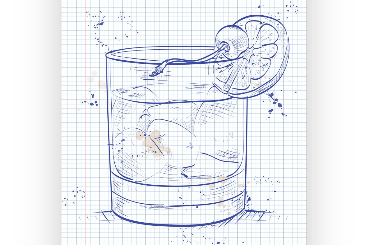 Old fashioned cocktail on a notebook page example image 1