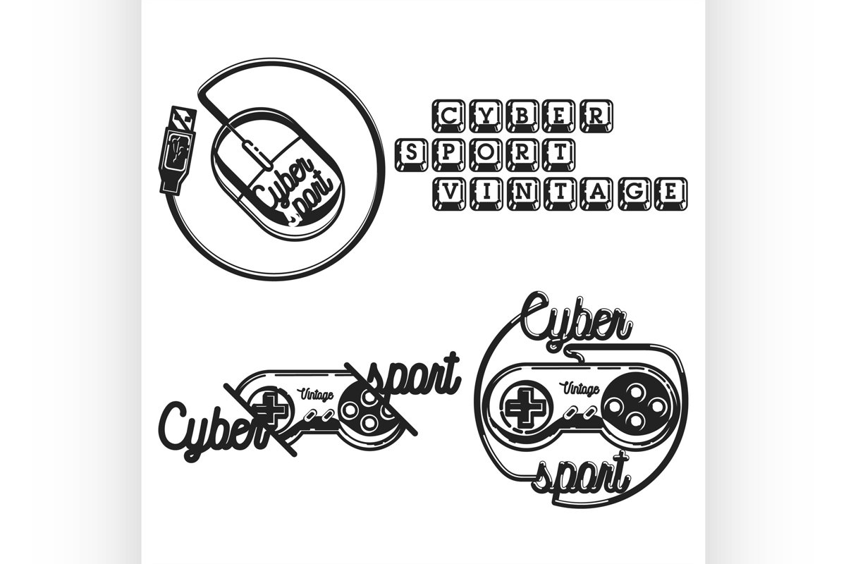 Color vintage cyber sport emblems example image 1