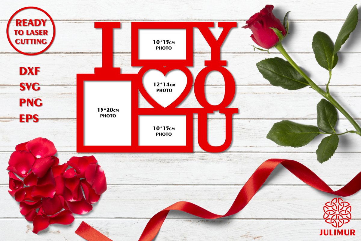 Frame for photos with inscription 'I love you' SVG EPS DXF P example image 1