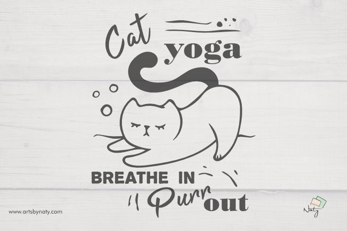 Cat yoga. Breathe in, Purr out. Funny SVG Illustration. example image 1