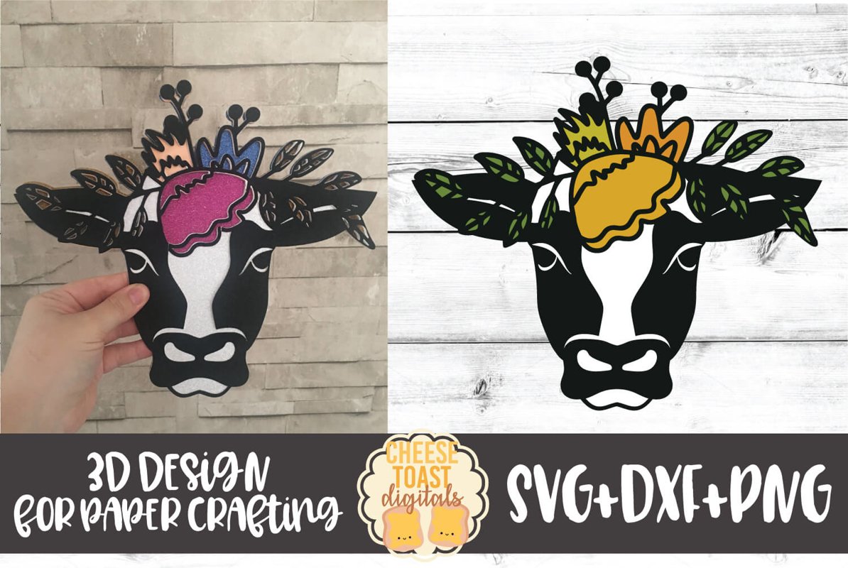 3D SVG | Cow with Floral Crown example image 1
