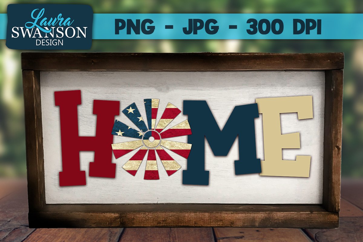 Home with Patriotic Windmill PNG, JPG, Sublimation,PrintnCut example image 1
