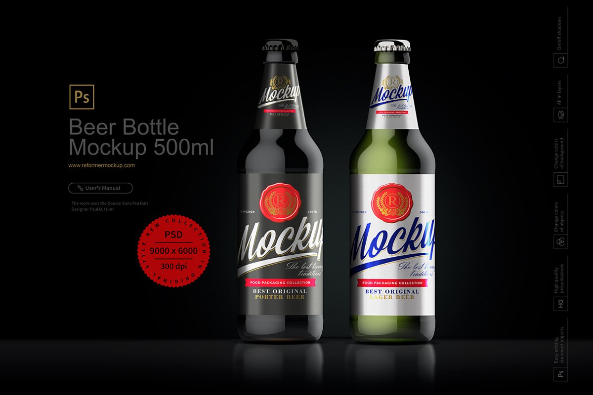 Beer Bottle Mockup 500ml example image 1