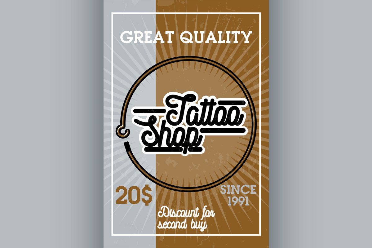 Color vintage tattoo shop banner example image 1