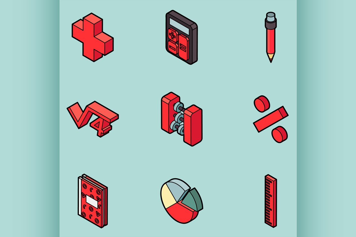 algebra color outline isometric icons example image 1