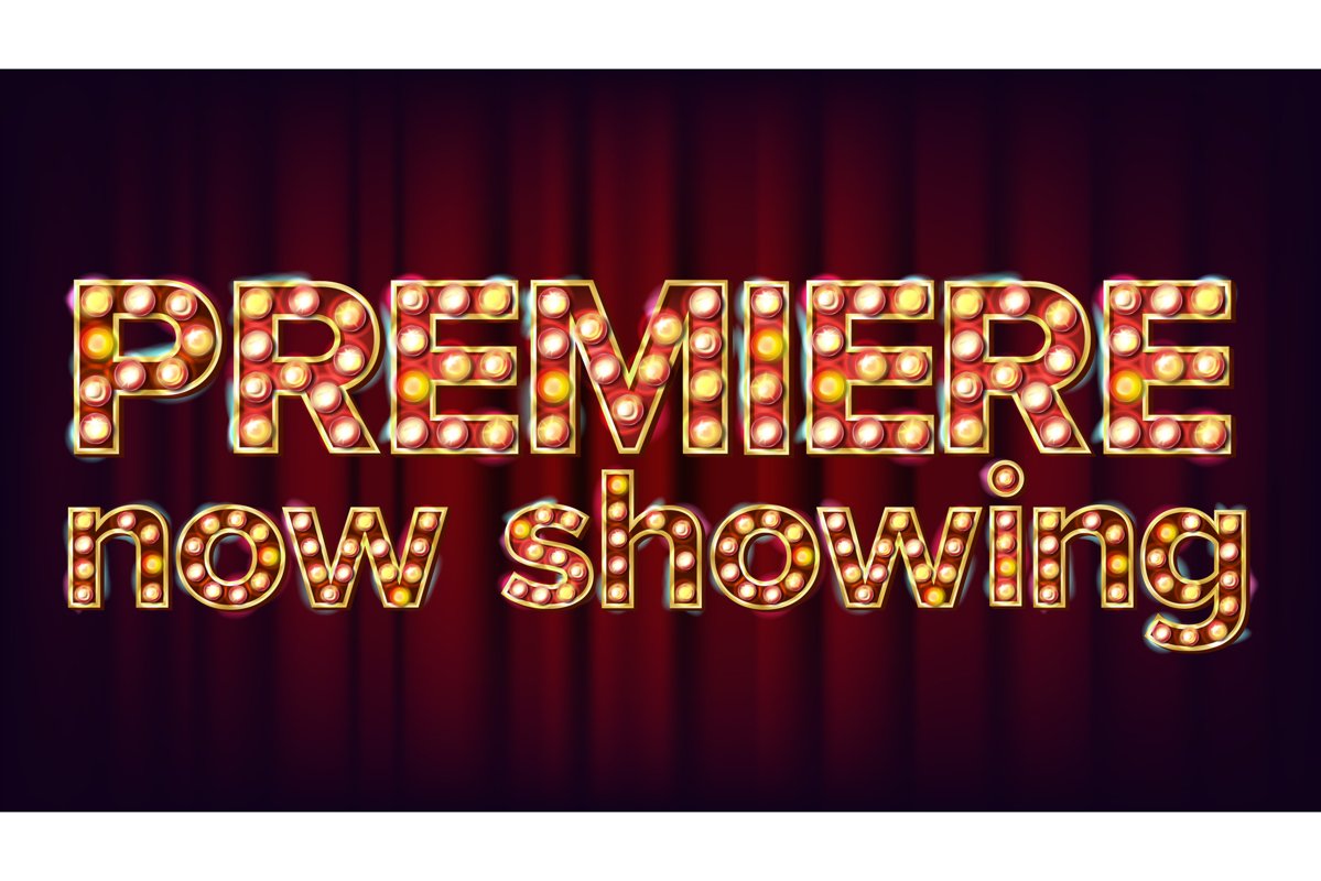 Premiere Now Showing Poster Vector. Cinema Glowing Lamps. example image 1