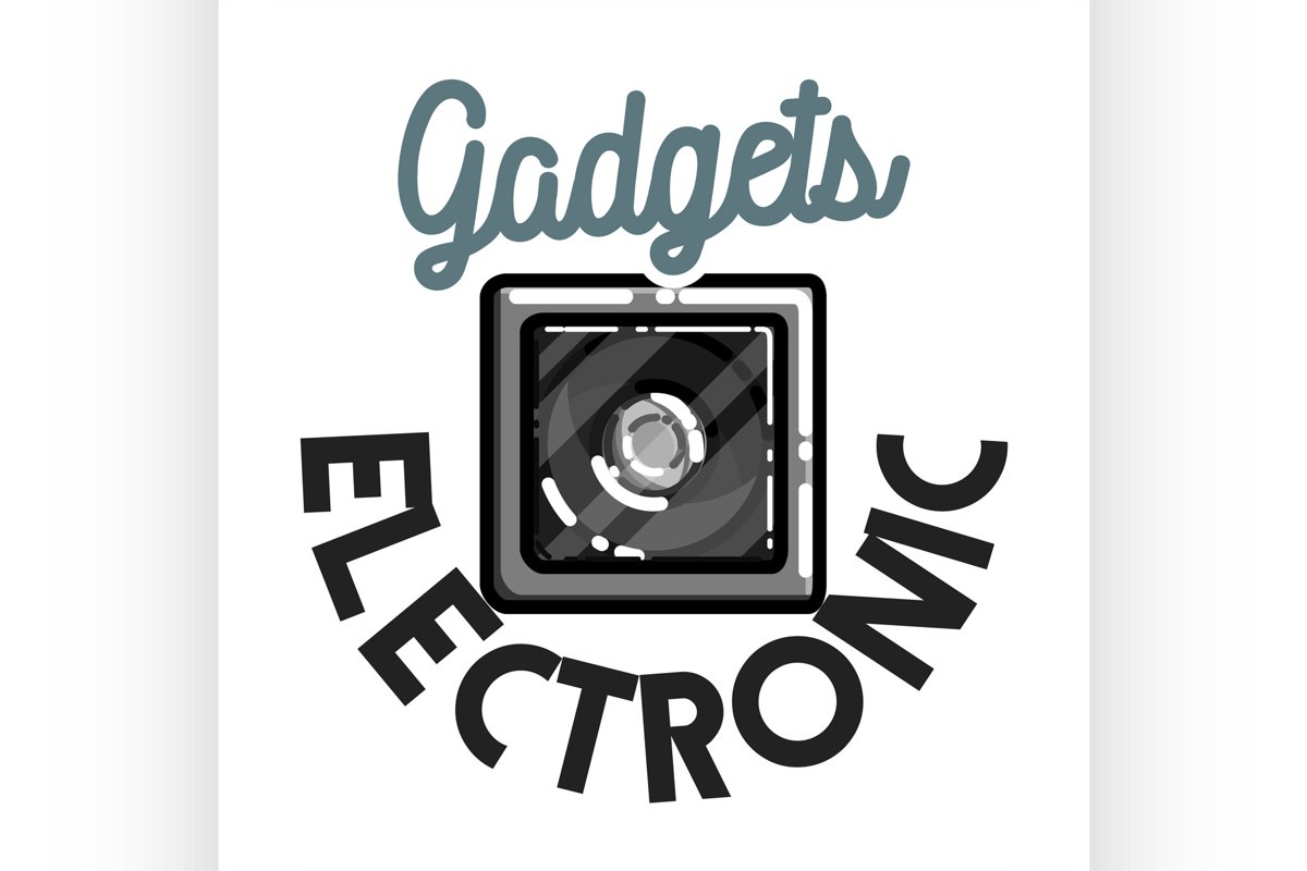 Color vintage electronic gadgets emblem example image 1