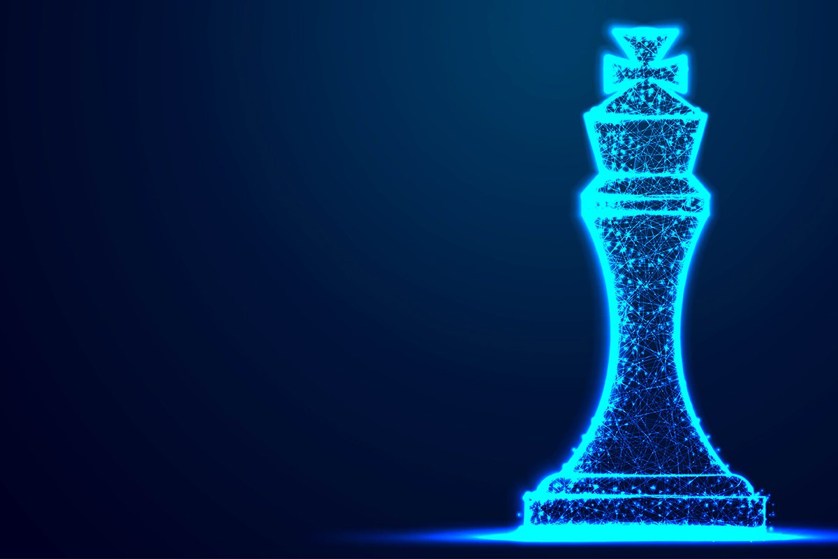 Chess King wireframe Polygon blue frame structure, Business example image 1