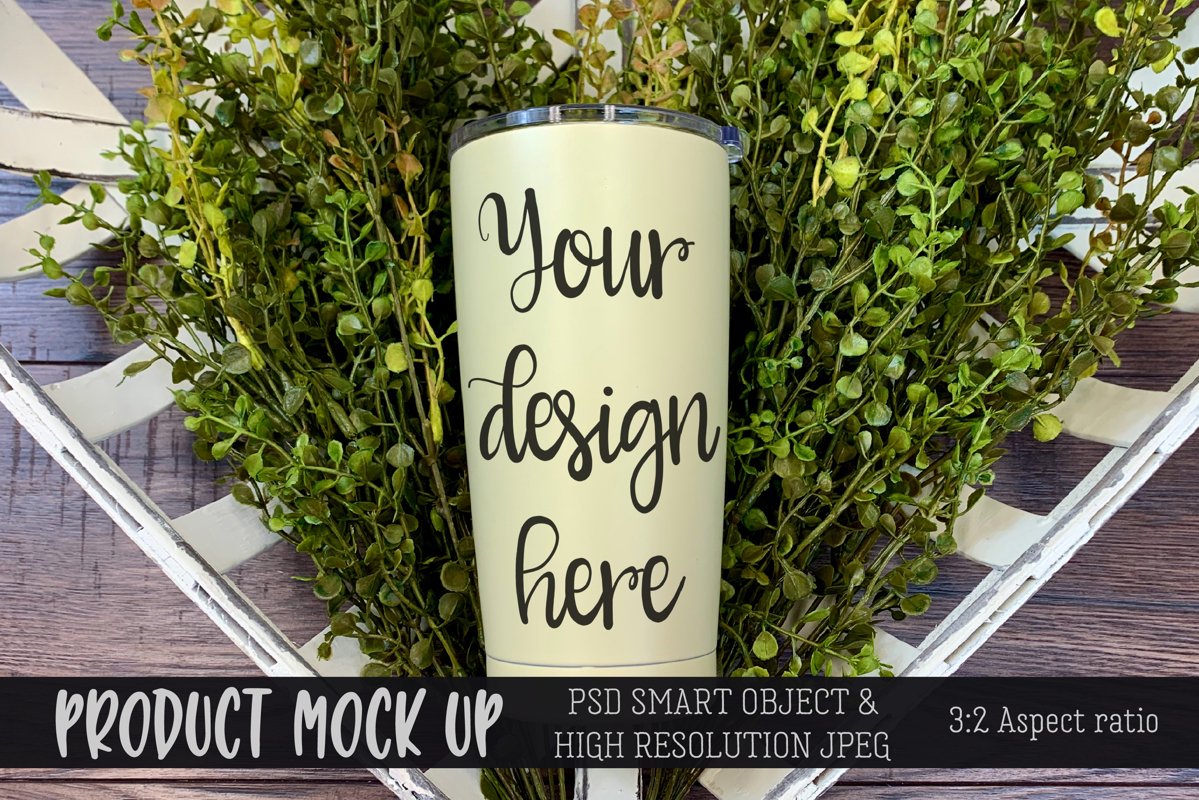 Tumbler with greenery MOCKUP | PSD & JPEG example image 1