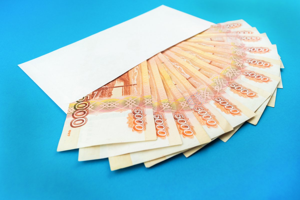 envelope with Russian currency on a blue background example image 1