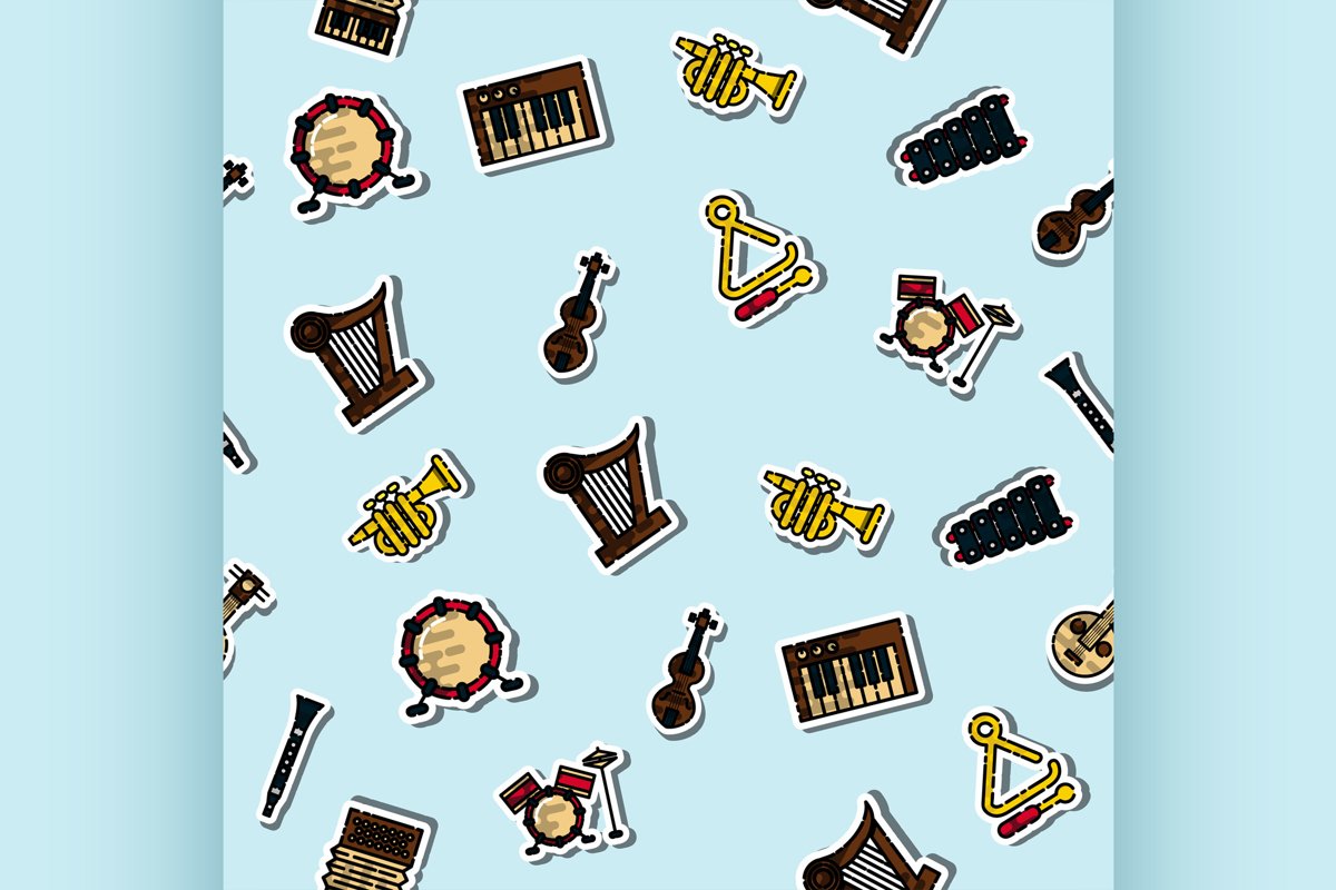 Colored musical instruments pattern example image 1