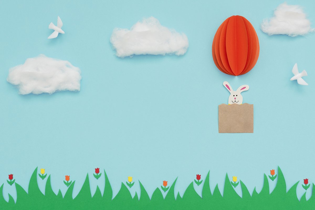 Easter egg hot air balloon made of paper with bunny example image 1
