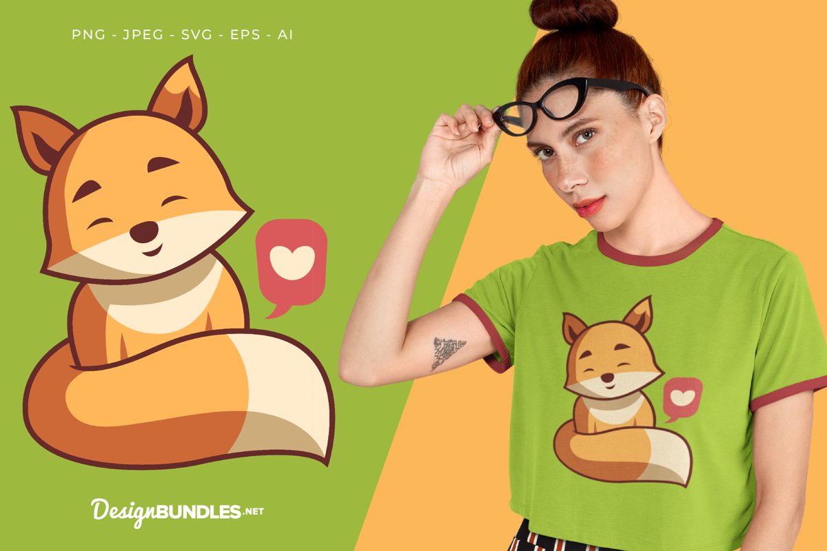 Lovely Fox Vector Illustration For T-Shirt Design example image 1