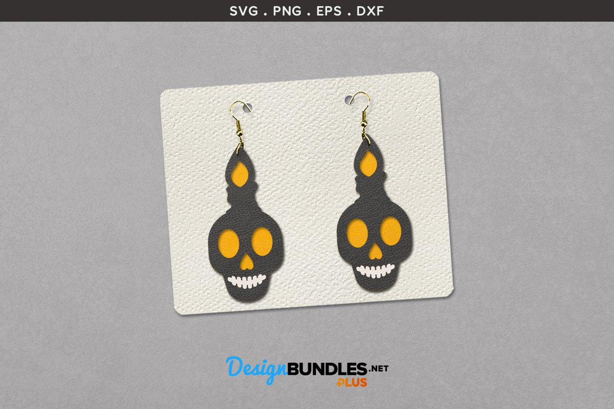 Halloween Earrings Template | Candle on skull example image 1