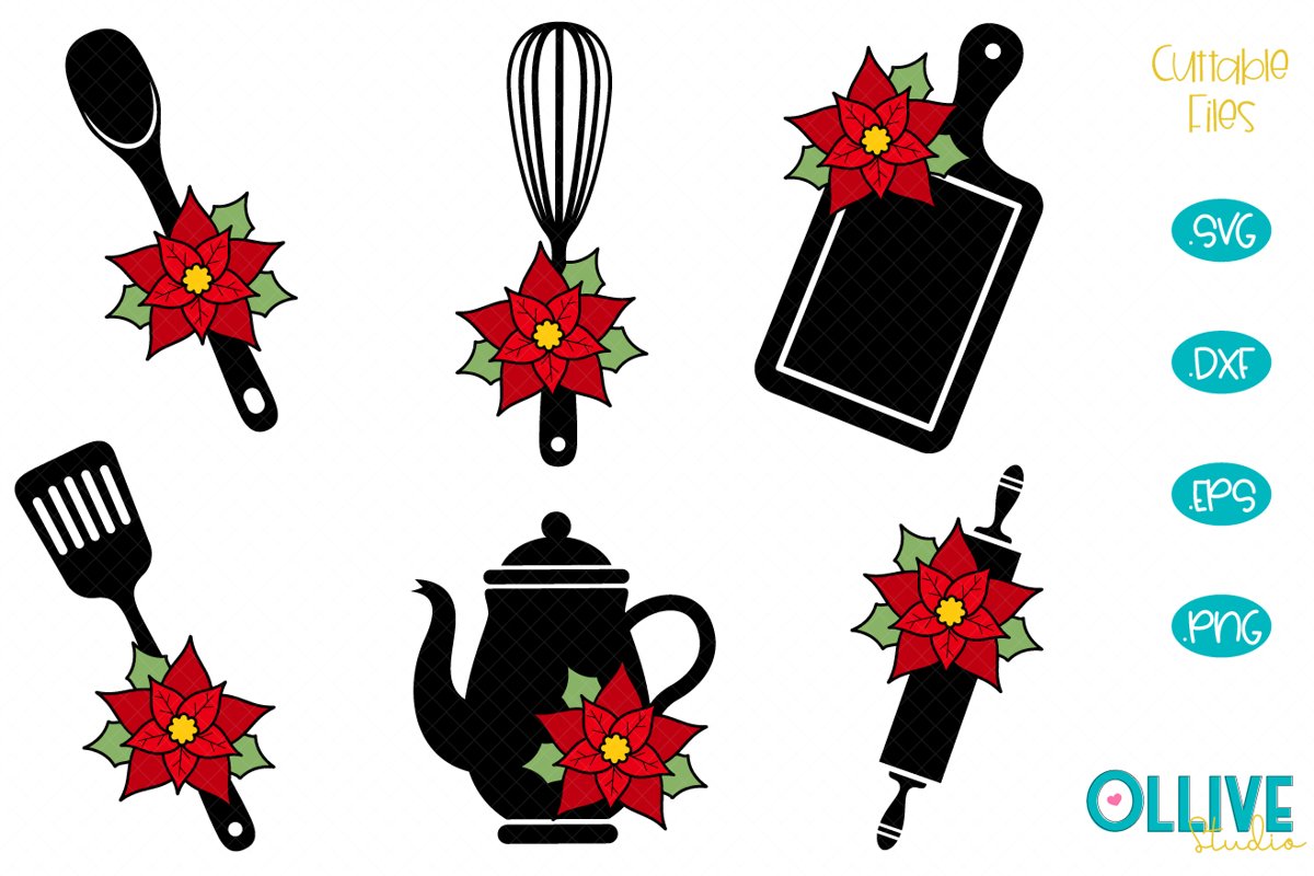 Christmas Floral Baking and kitchen SVG Bundle example image 1