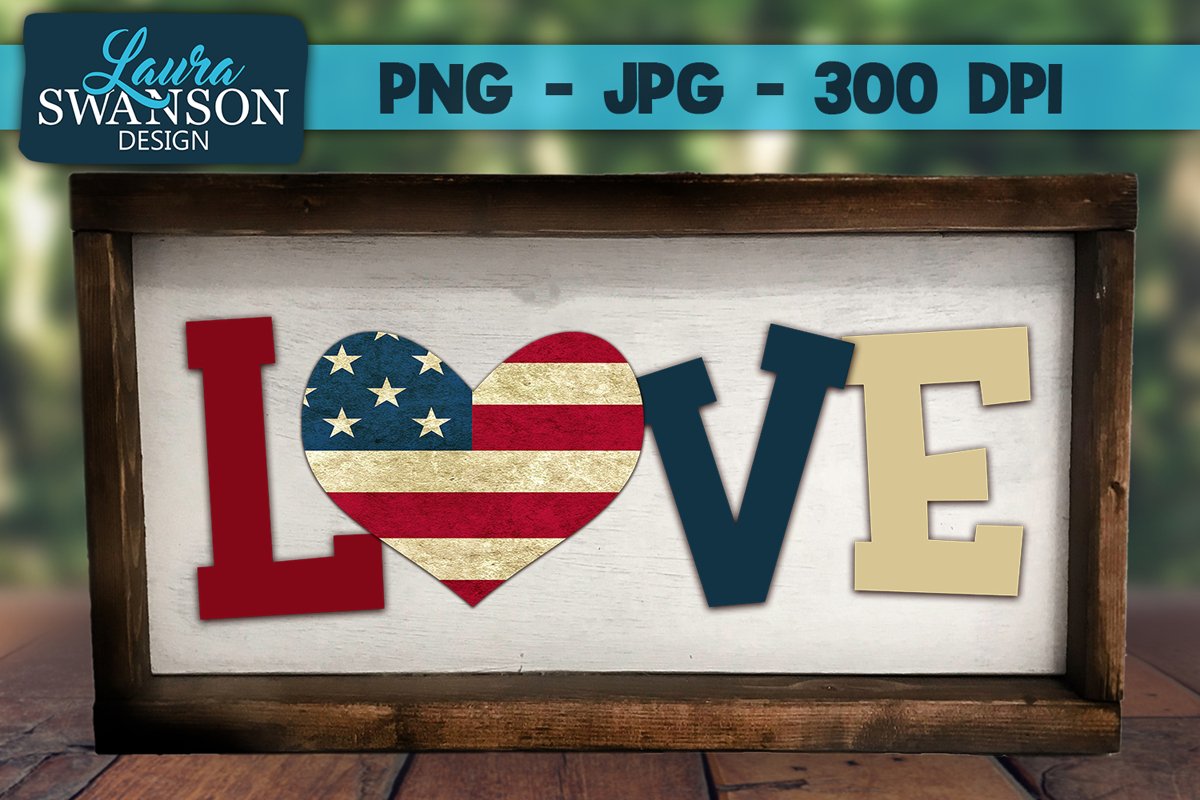 Love with Patriotic Heart PNG, JPG, Sublimation, PrintnCut example image 1