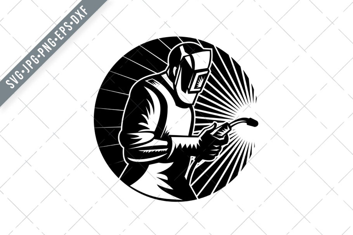 Welder Welding With Welding Torch Black and White SVG (670201