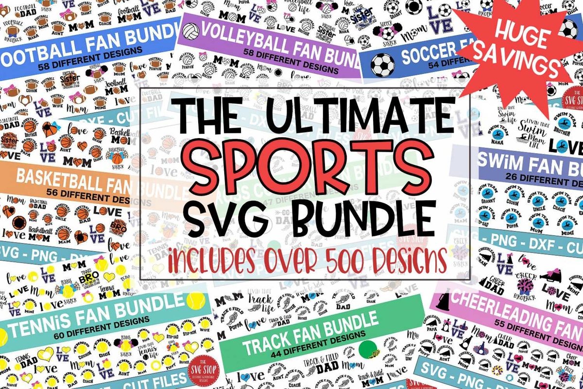 HUGE Bundle 500 SVG Designs Sports Themed example image 1