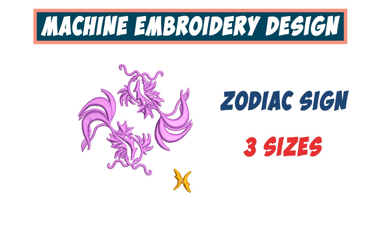 Pisces Zodiac Sign - machine embroidery design, satin stitch example image 1