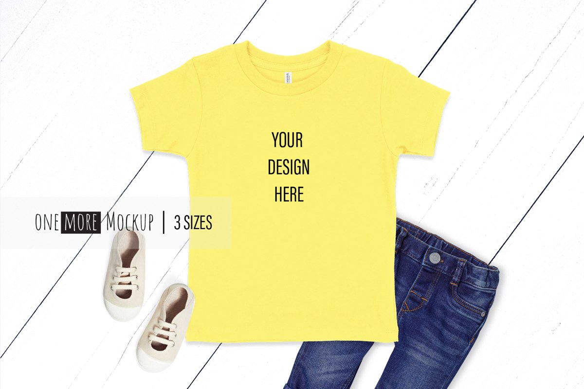 Kids Yellow T-Shirt Mockup I Bella Canvas 3001T Yellow example image 1